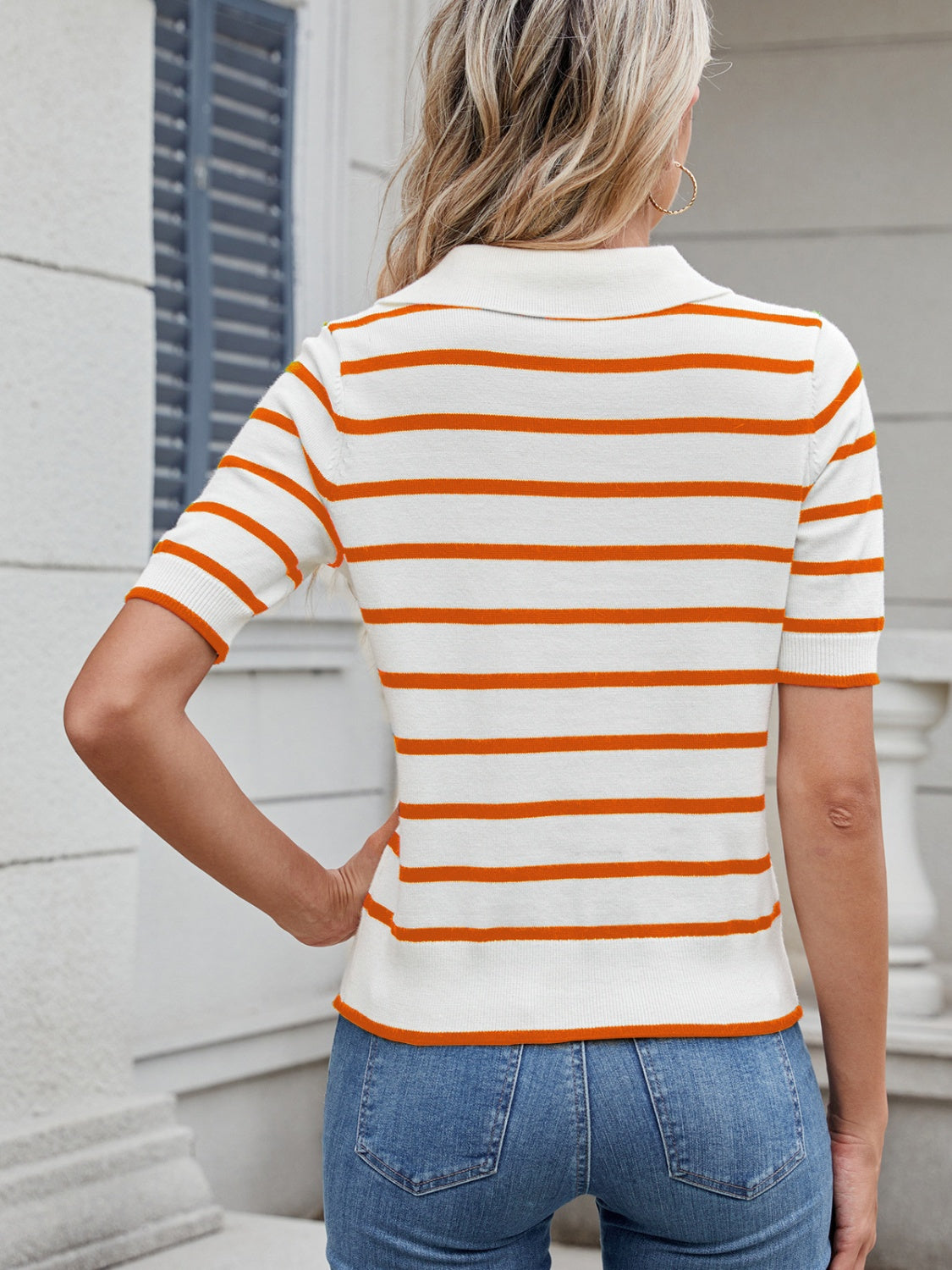 Striped Short Sleeve Sweater