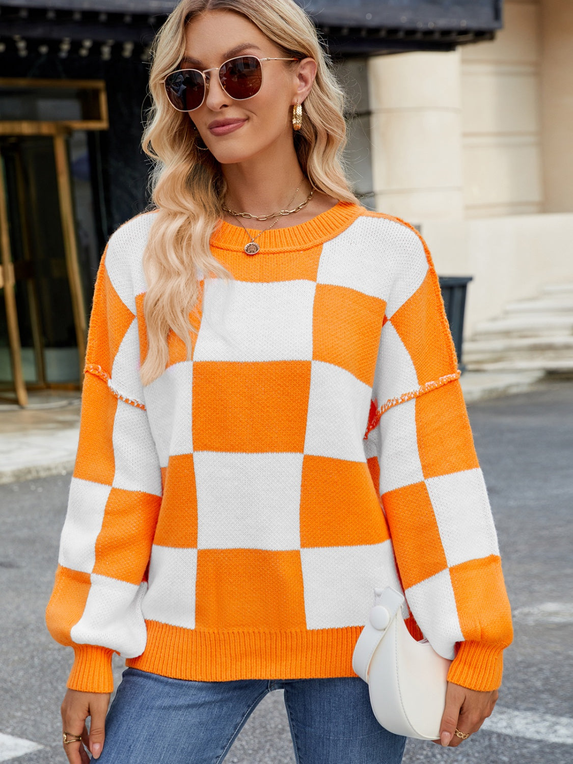 Checkered Long Sleeve Sweater