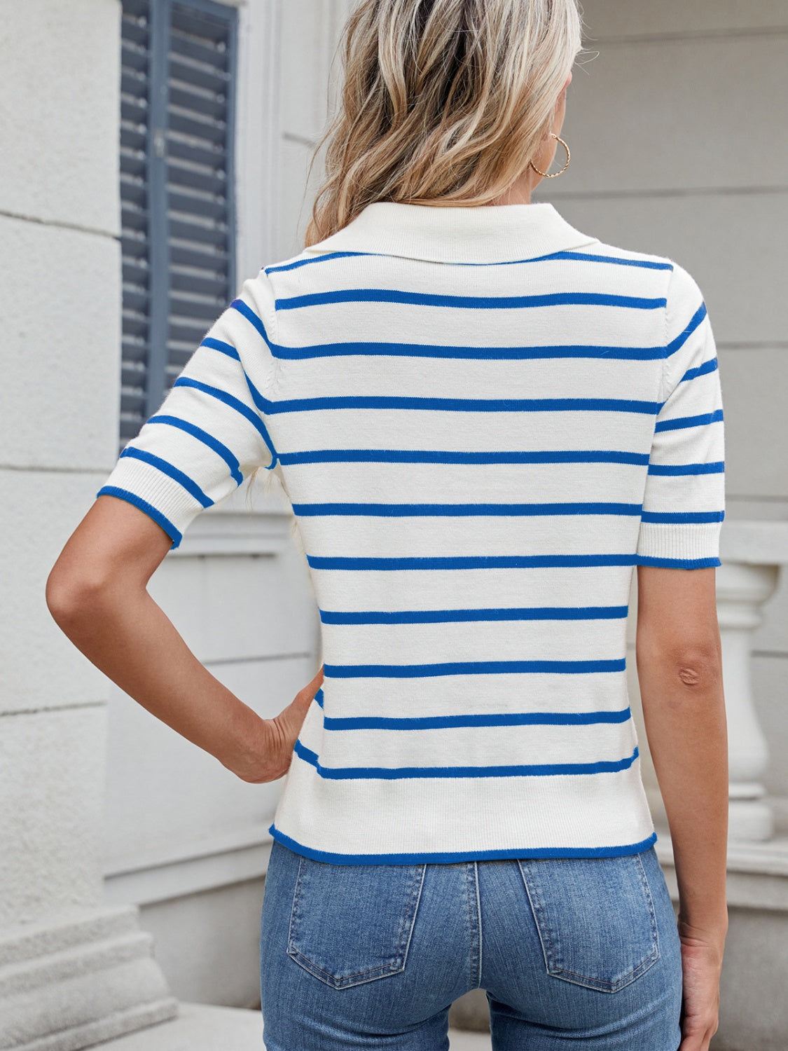 Striped Short Sleeve Sweater