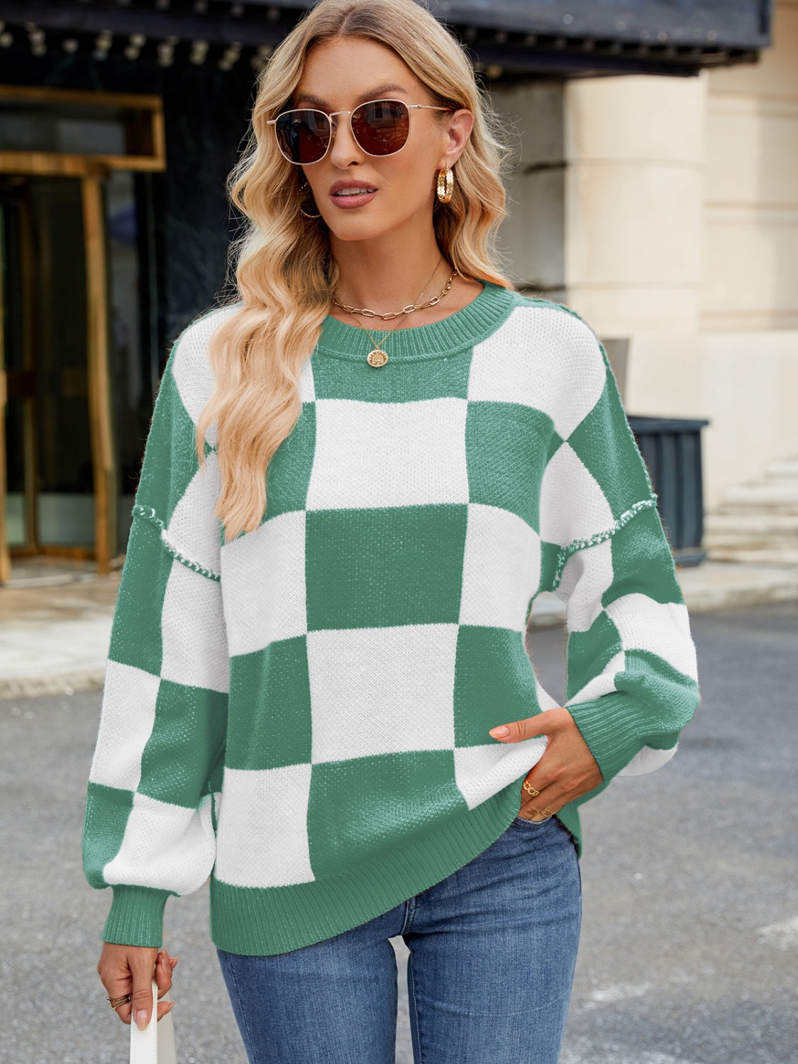 Checkered Long Sleeve Sweater