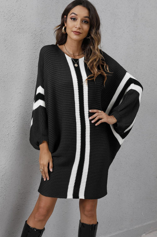 Ribbed Sleeve Sweater Dress