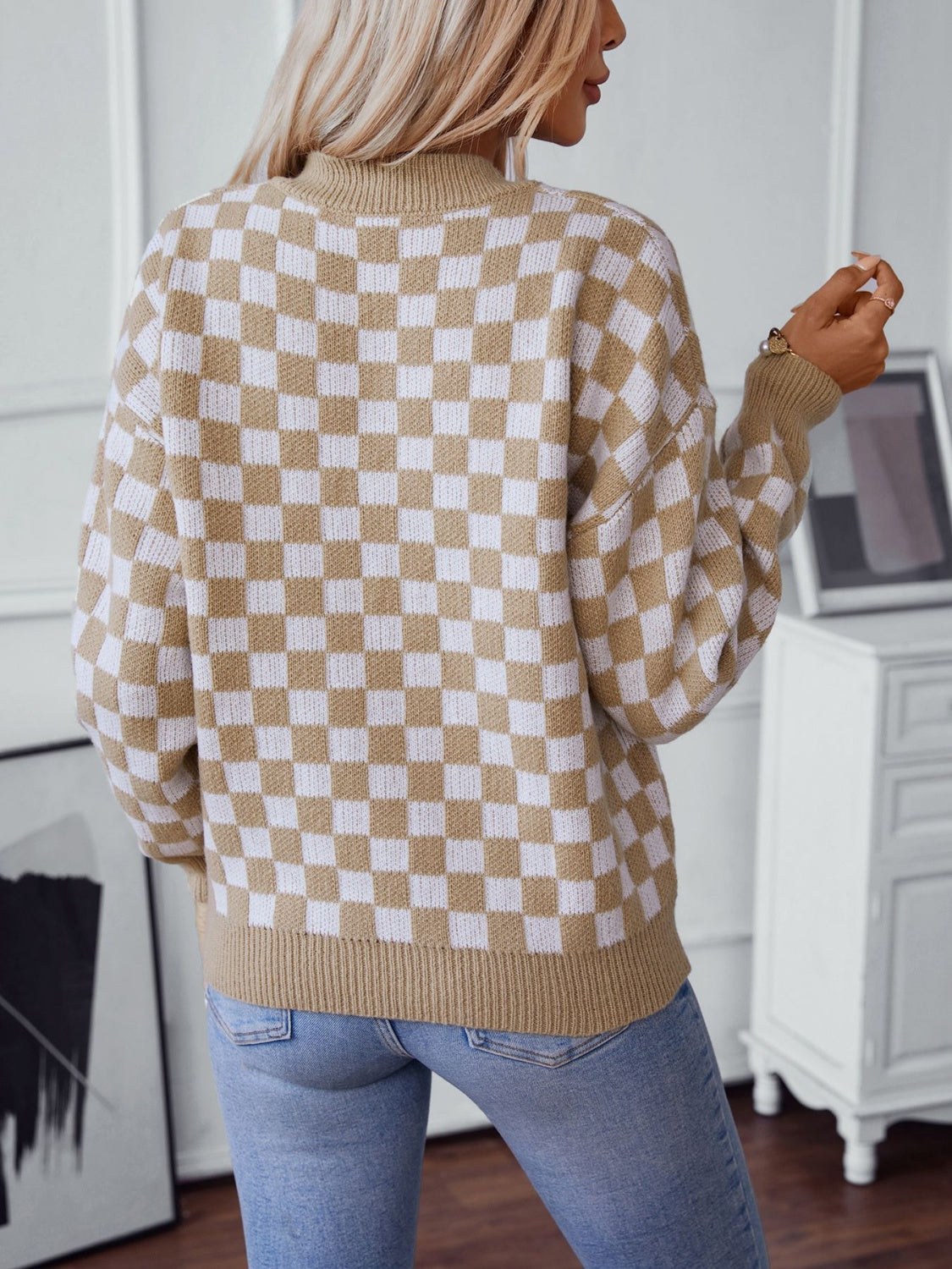 Checkered V-Neck Sweater