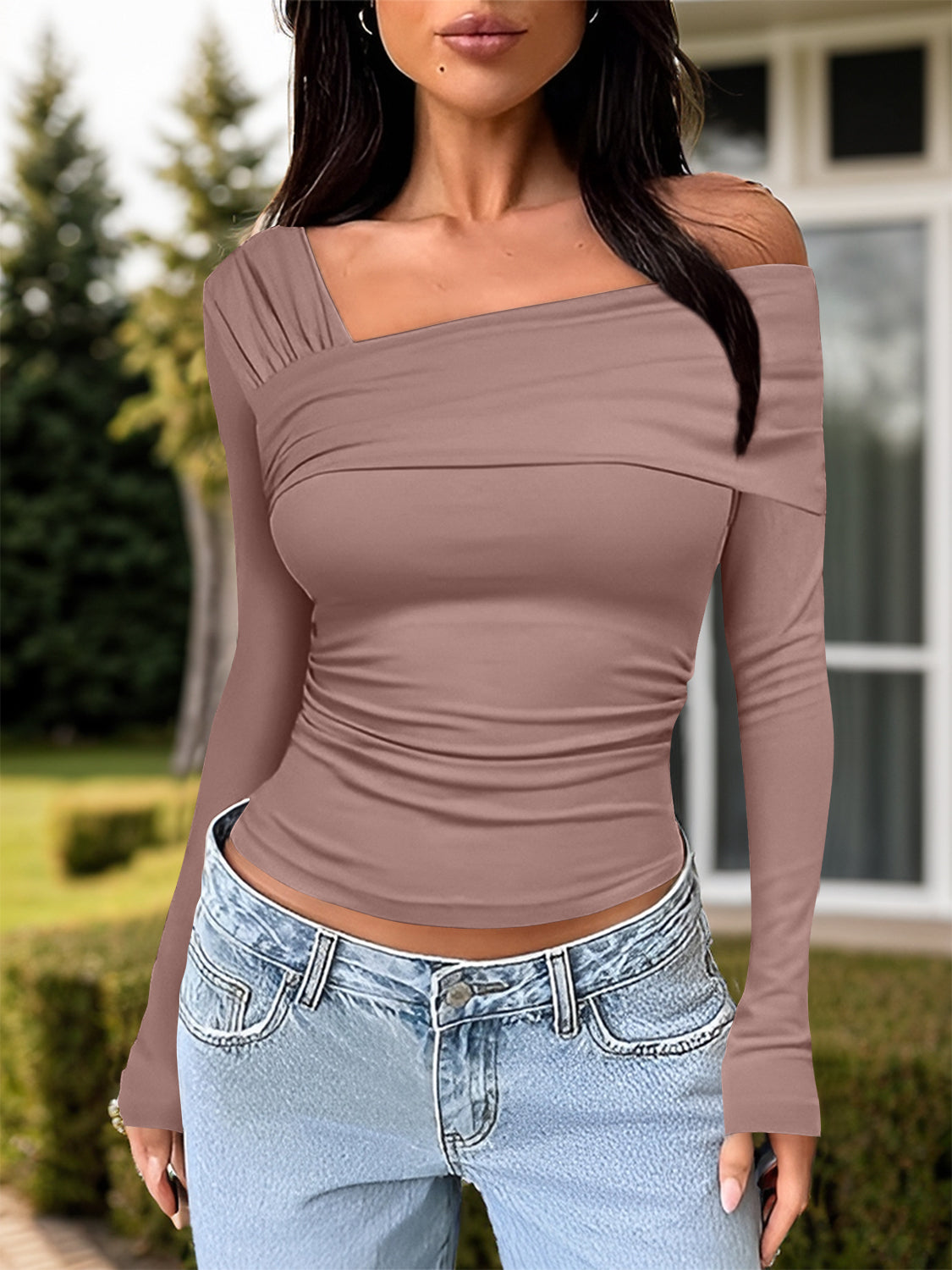 Ruched One Shoulder Top