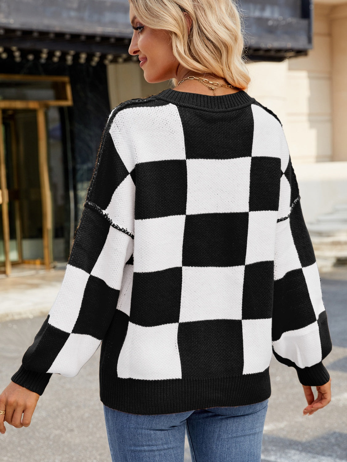 Checkered Long Sleeve Sweater