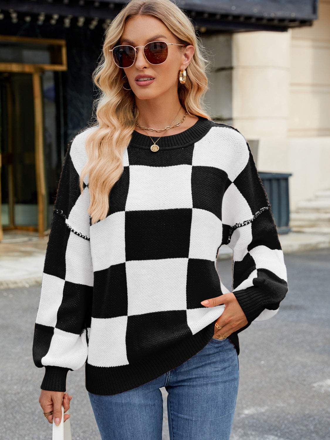 Checkered Long Sleeve Sweater