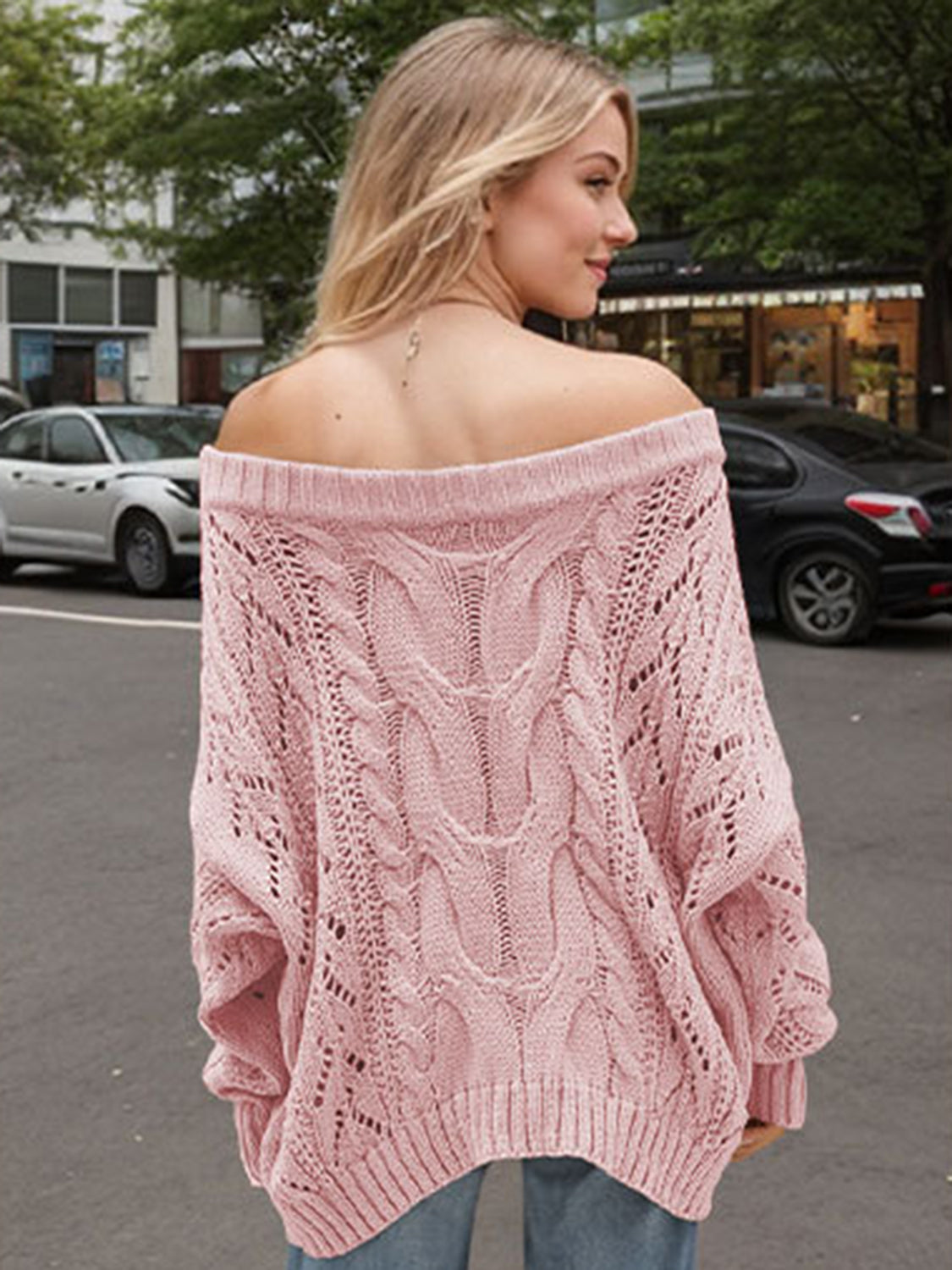 Cable Knit Off-Shoulder Sweater