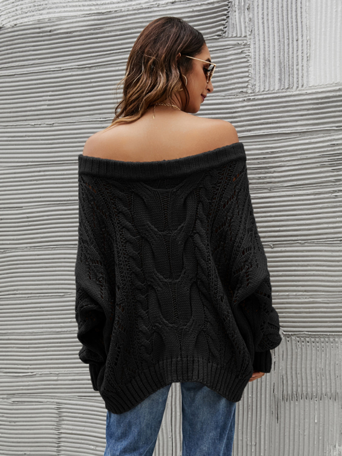 Cable Knit Off-Shoulder Sweater