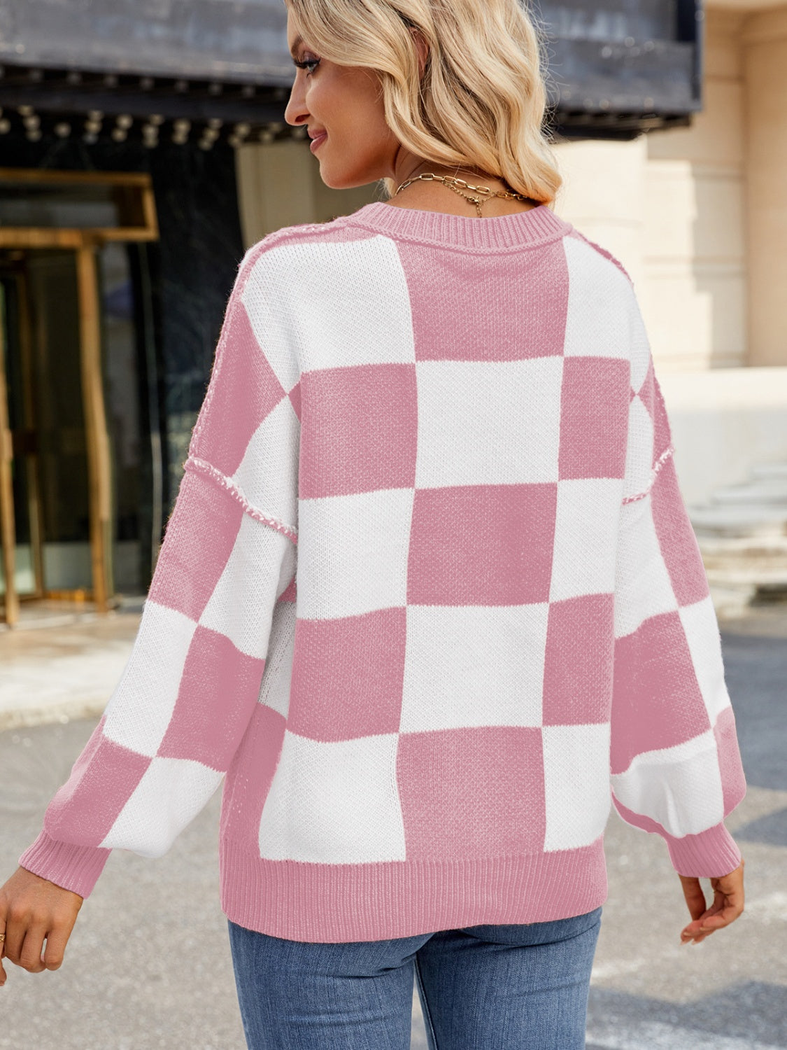 Checkered Long Sleeve Sweater