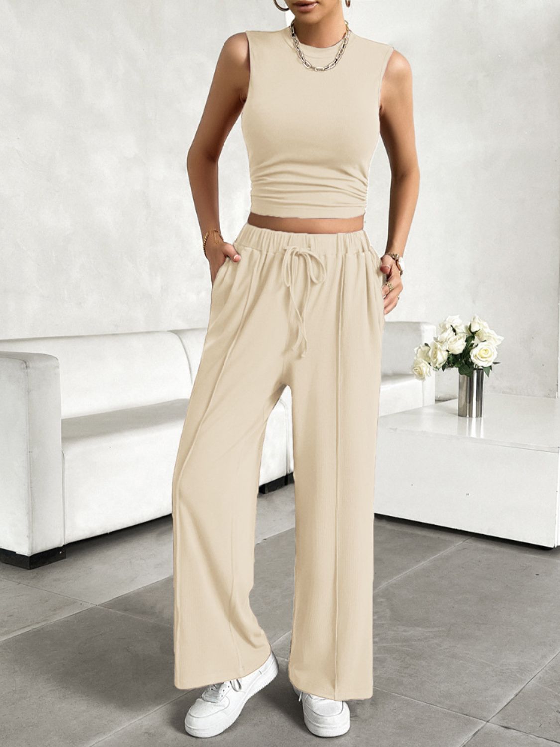 Sleeveless Top and Drawstring Pants Set