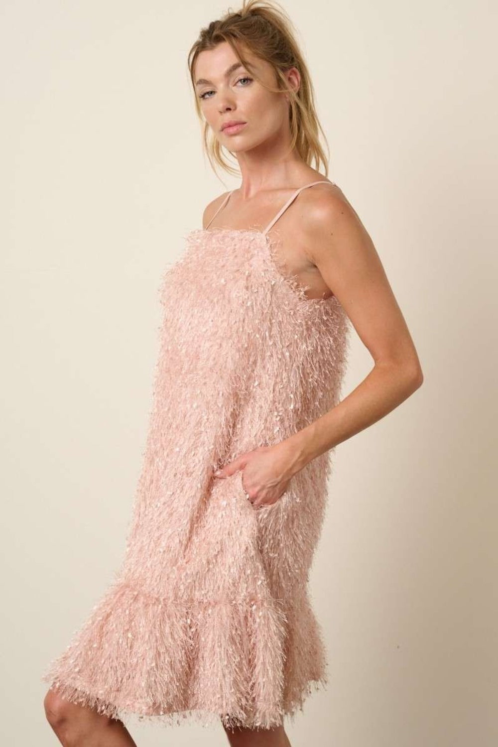 Feather Ruffle Mini Cami Dress