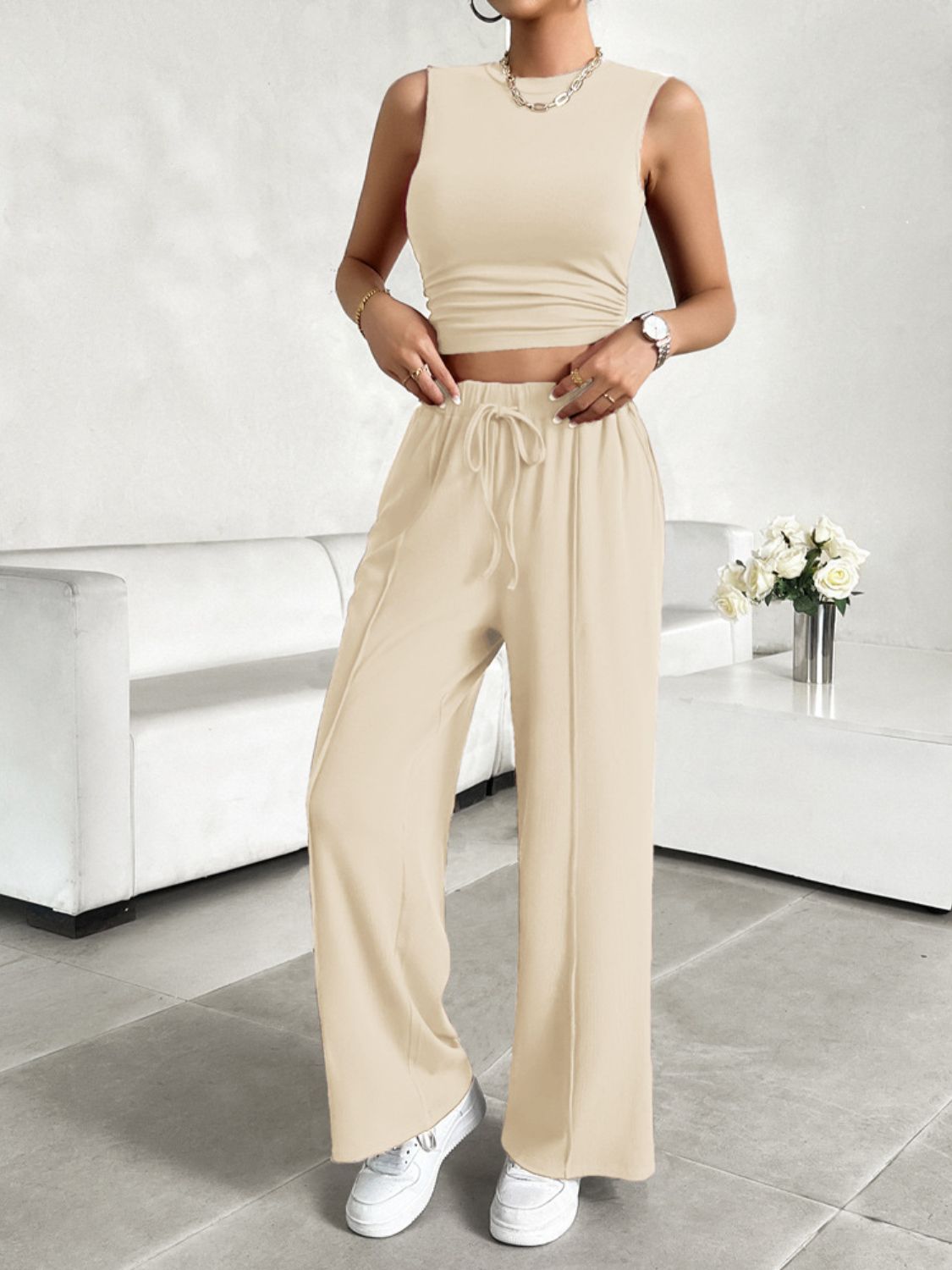 Sleeveless Top and Drawstring Pants Set