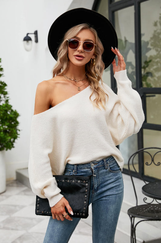 Boat Neck Dolman Sleeve Sweater