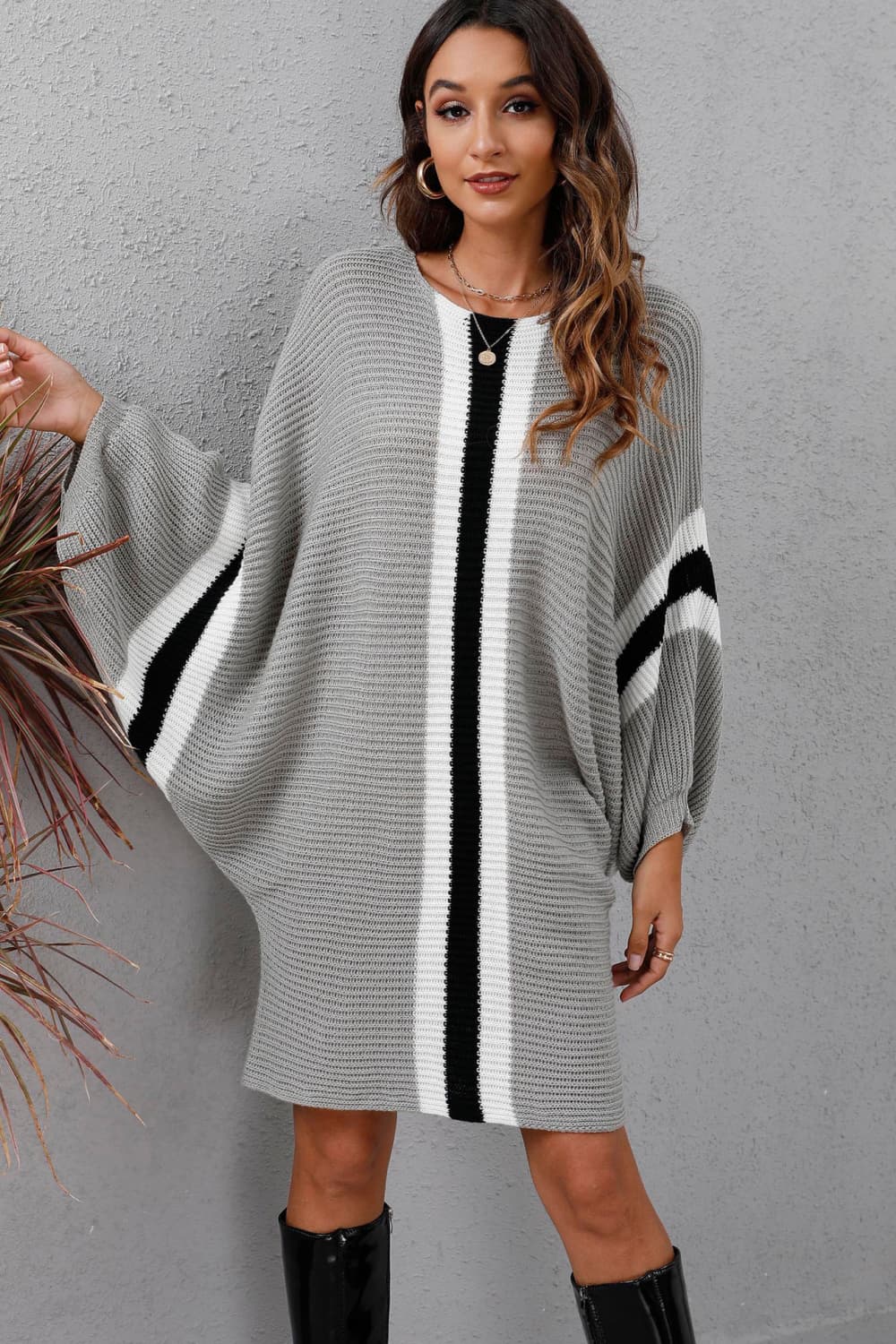 Ribbed Sleeve Sweater Dress