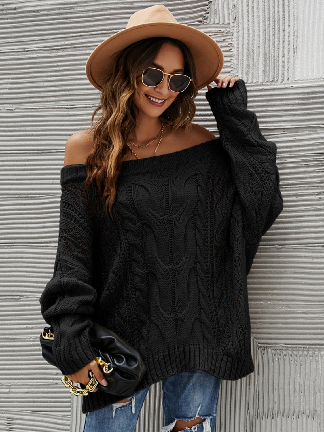 Cable Knit Off-Shoulder Sweater