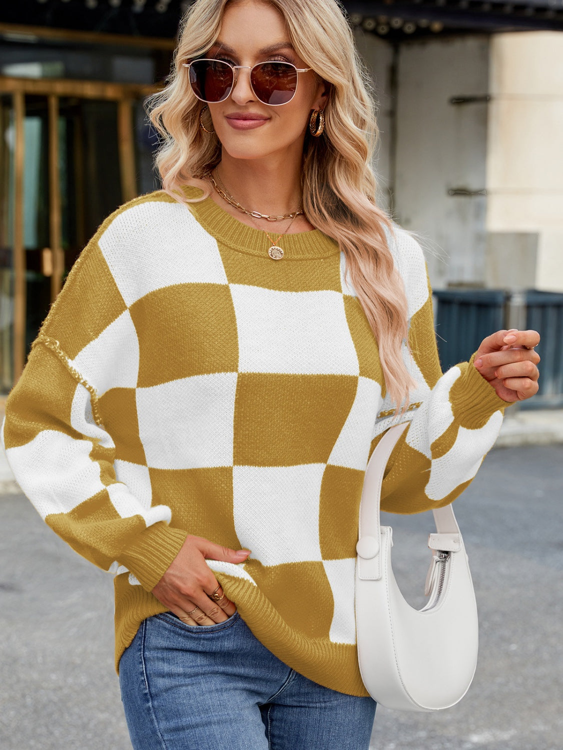 Checkered Long Sleeve Sweater