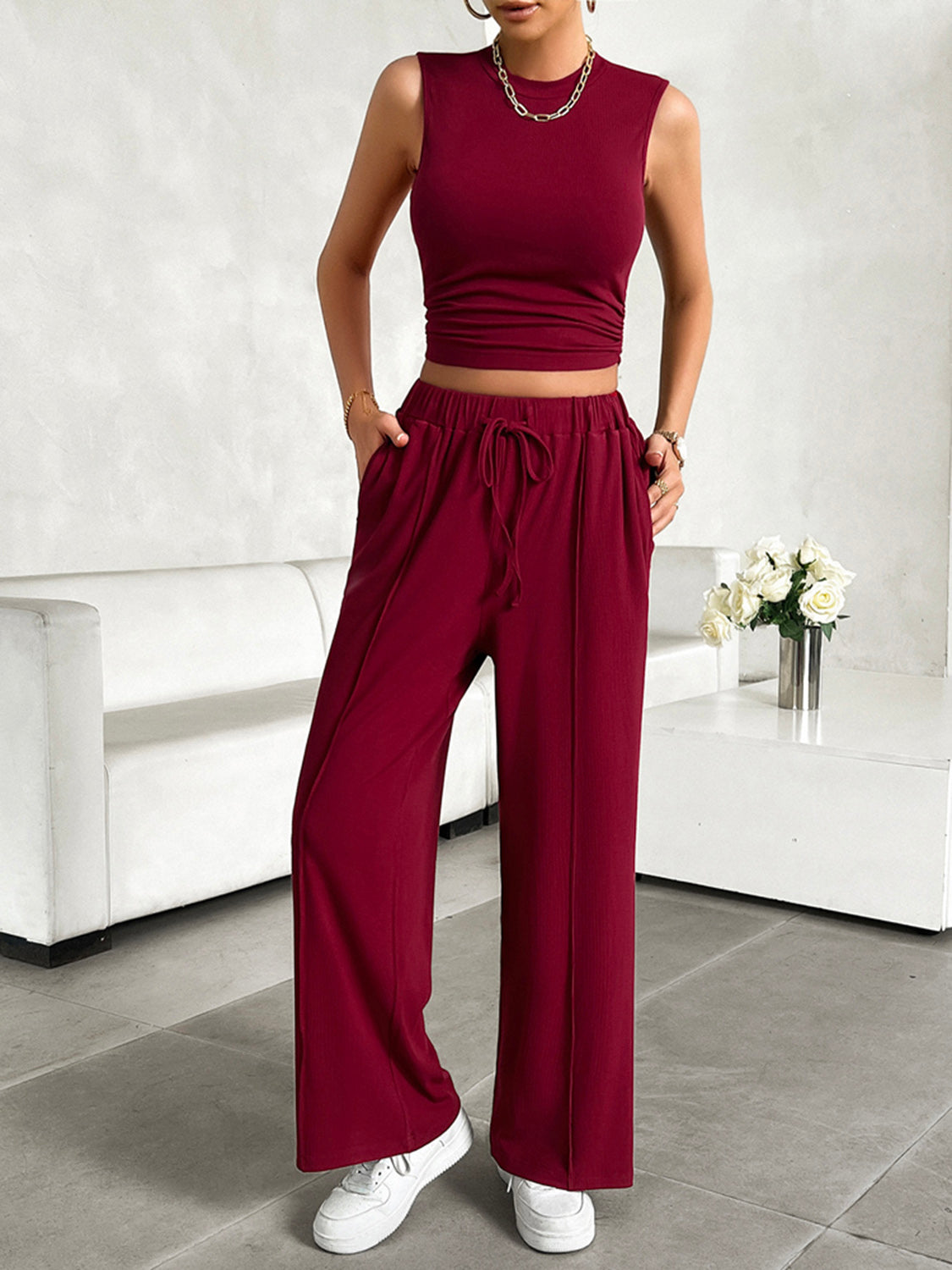 Sleeveless Top and Drawstring Pants Set