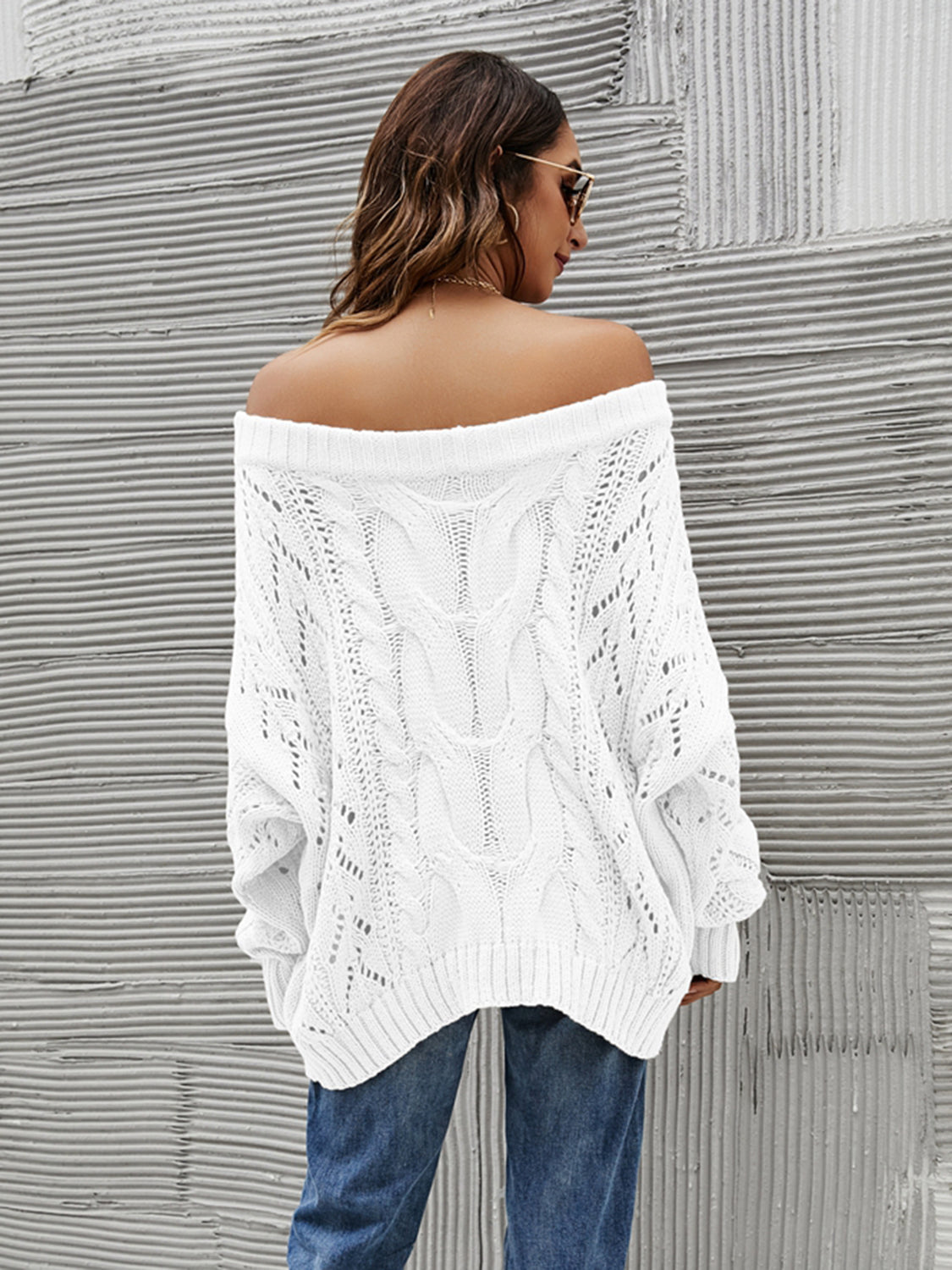 Cable Knit Off-Shoulder Sweater